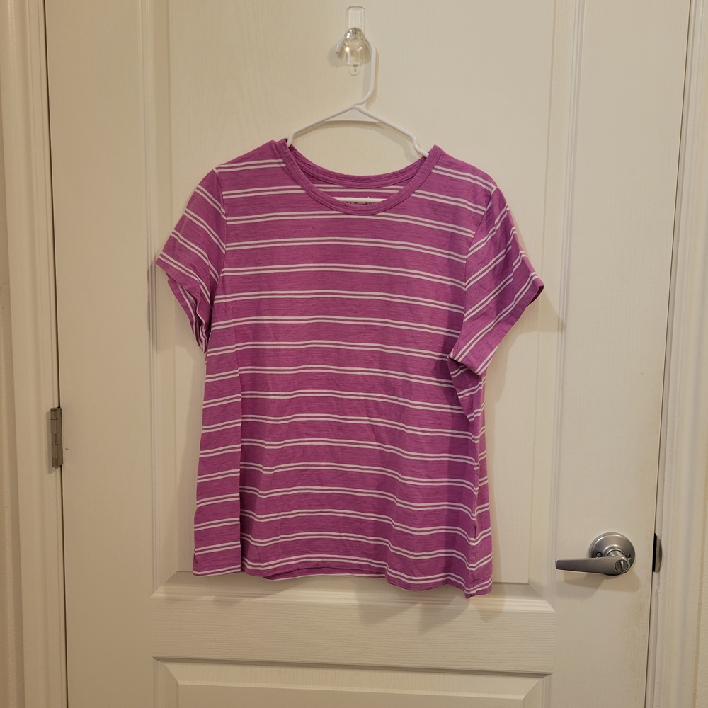 Time and Tru Pink and White Striped Short Sleeve Tee